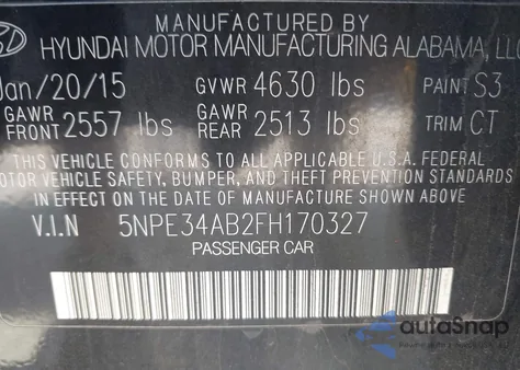 2015 Hyundai Sonata Limited 2.0T from USA, damaged, VIN 5NPE34AB2FH170327